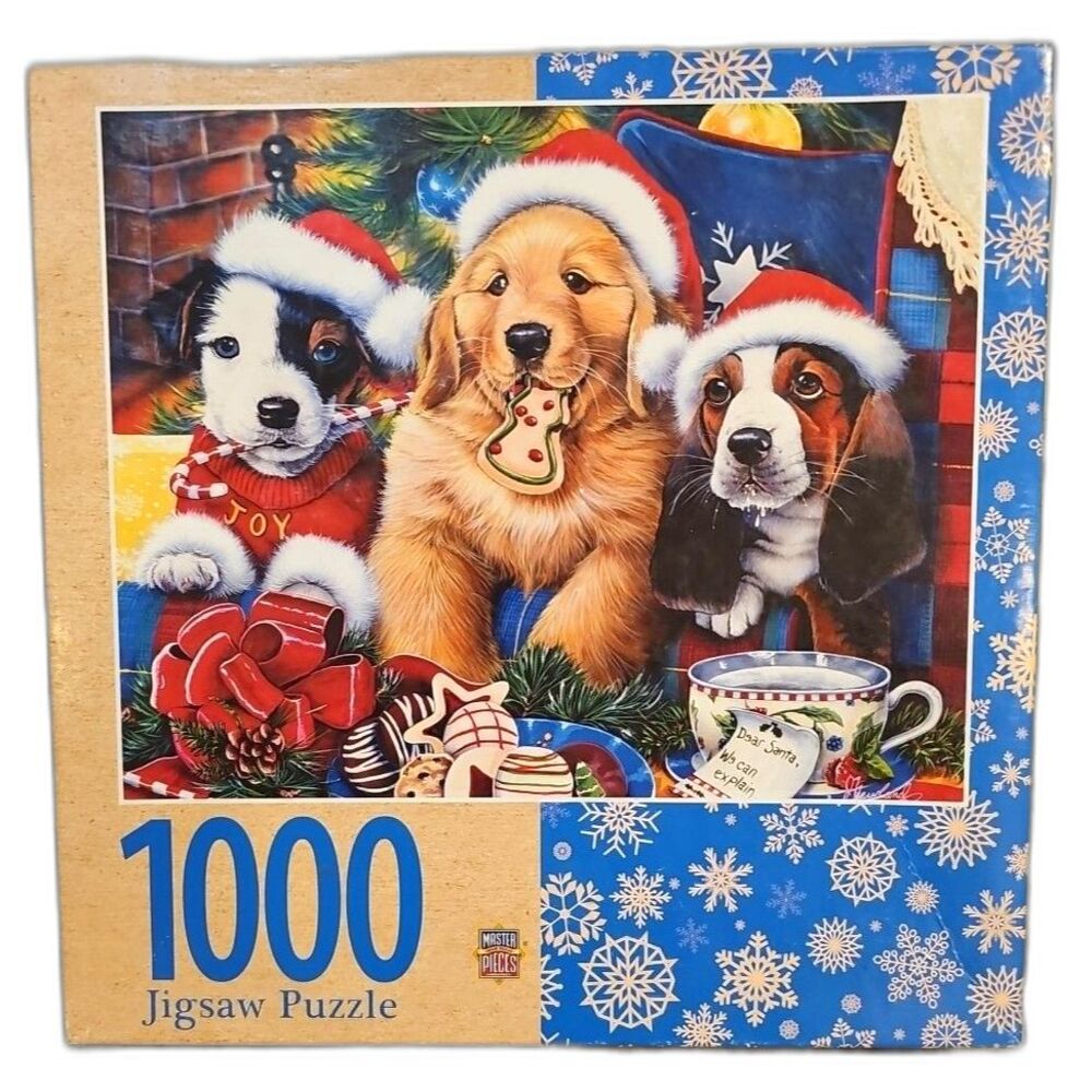 "Santa Paws" 1000pc jigsaw puzzles master pieces 30x24 Complete In Box